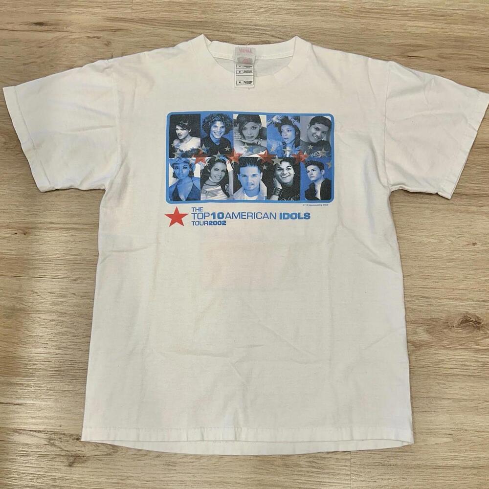 Vintage Top 10 American Idols Tour 2002 T-Shirt White Kelly Clarkson Winner Y2K